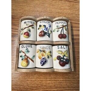 Vintage Porcelain Spice Rack Wooden Wall Case Japan Spice Drawer Organizer